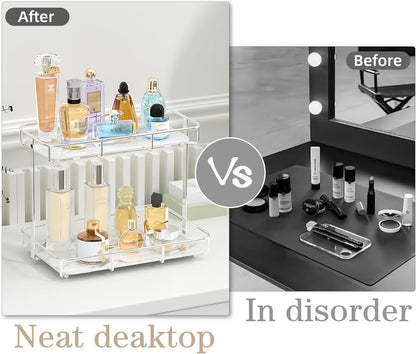Bathroom Organizer Countertop Perfume Organizer Makeup Organizer Cosmetics Storage Display Rack Vanity Tray Dresser Stainless Steel Gold Shelf White Marble Ceramic Tray