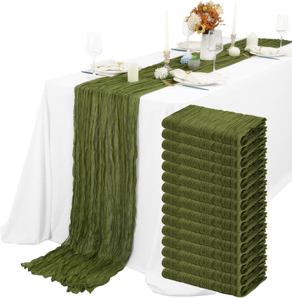 15 Packs Cheesecloth Table Runner Olive Green,10 Ft Dark Green Rustic Gauze Boho Wedding Table Runner Decoration,Wedding Table Decor Table Cloth for Wedding Party Bridal Shower Table,21.5x120in
