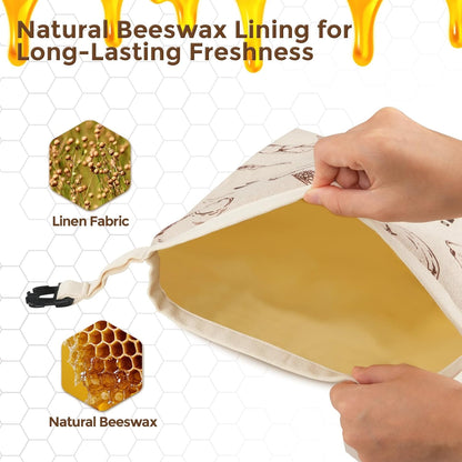 YARRAMATE Beeswax Bread Bags for Homemade Sourdough, Reusable Linen Food Storage Bags to Keep Loaf Fresh, Large Freezer Safe and Eco Friendly Bread Containers (17x13", 2 Pack)