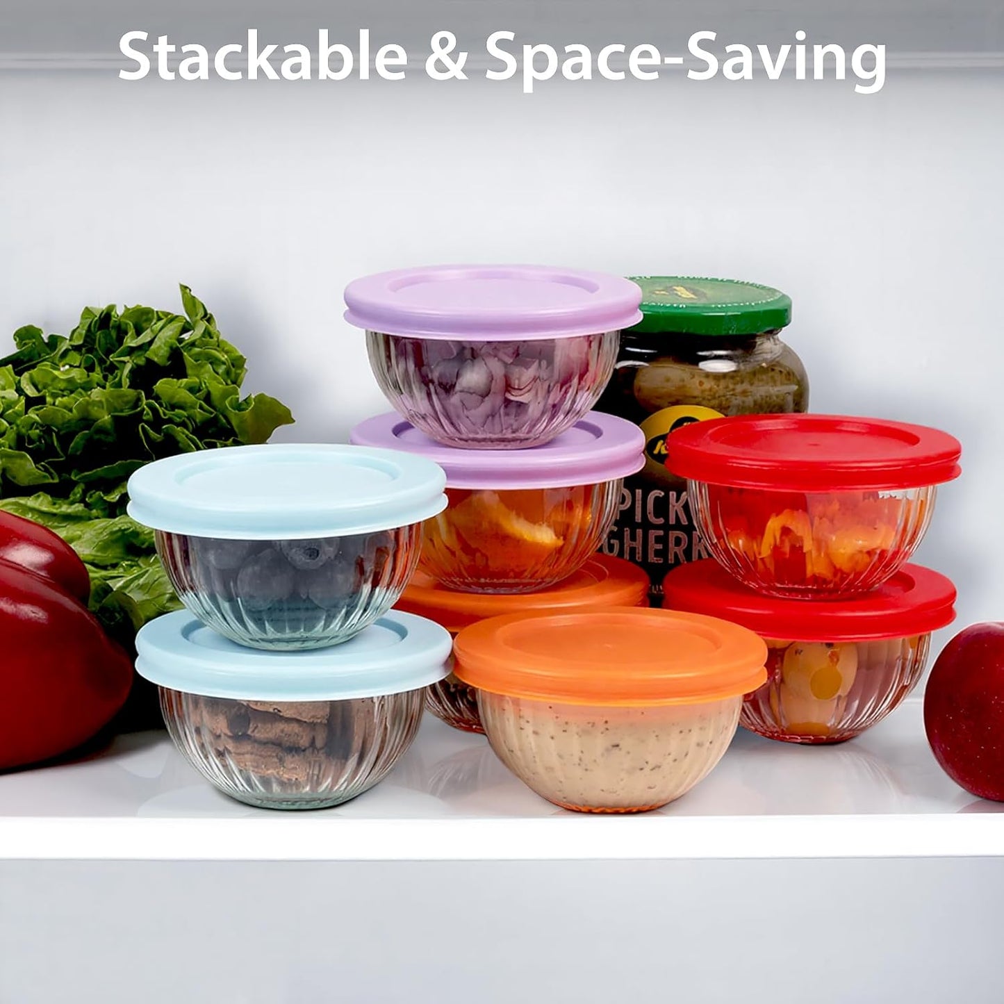 Freshmage Small Glass Bowls with Lids, [8 Pack-6.25 Oz] Meal Prep Bowls Set, Stackable Small Food Storage Containers for Leftovers, Snacks, Nuts, Dips, Dessert, Dishwasher & Microwave Safe