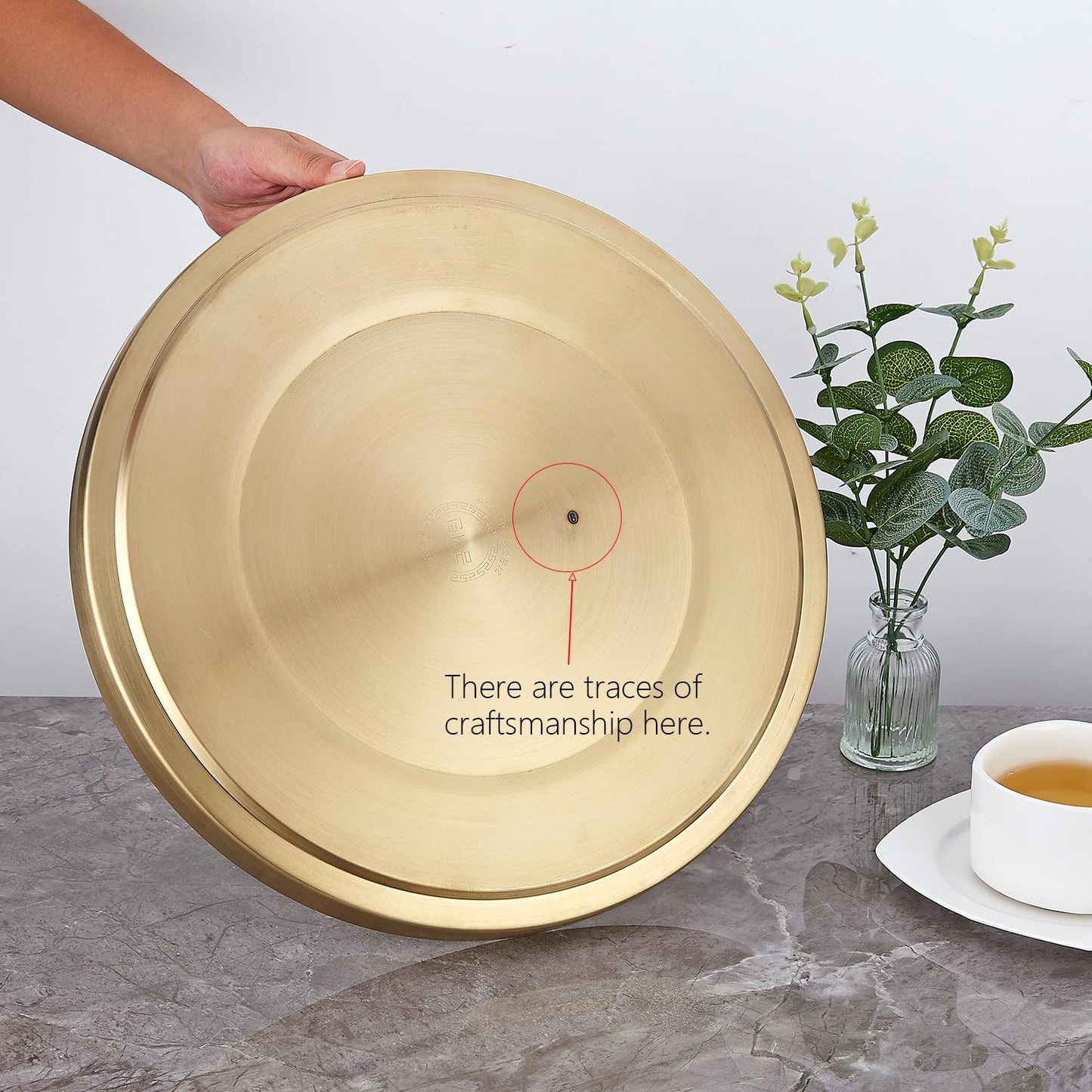 Stainless Steel Round Bar Serving Tray 12.5",Double Wall,Ideal Coffee Table, Decorative,Rotisserie Plate, Tea and Bathroom Serving,Gold