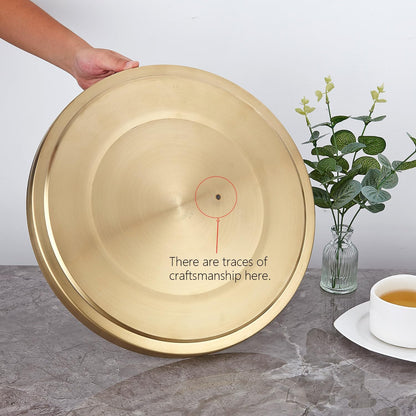 Stainless Steel Round Bar Serving Tray 12.5",Double Wall,Ideal Coffee Table, Decorative,Rotisserie Plate, Tea and Bathroom Serving,Gold