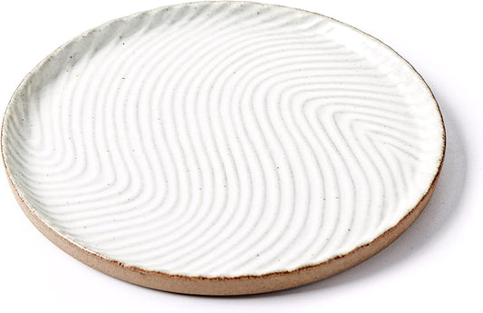 Vanity Tray with Brown Trim - Candle & Perfume Holder Organizer - Decorative Round White 8"8" Countertop Tray for Bathroom & Dresser