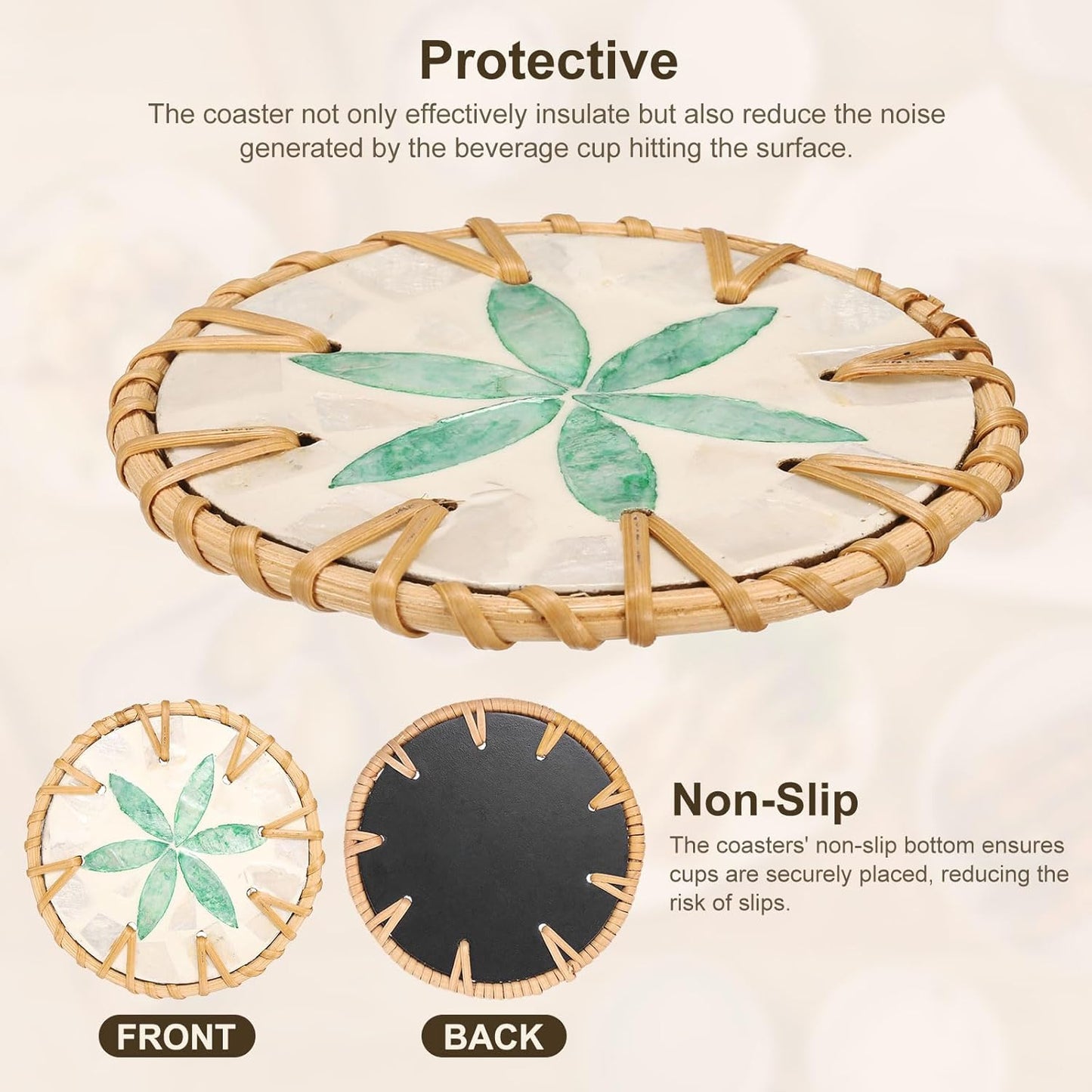 uxcell 2Pcs Handmade Woven Rattan Coasters, Heat-Resistant Drink Coasters for Coffee Table Dining Room Kitchen Coffee Wine Decor, Green Petal