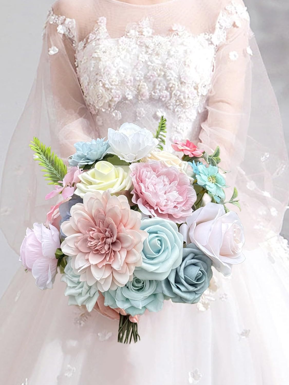 Pink Blue Flowers Combo Box, Light Blue Rose Silk Fake Flowers for DIY Floral Arrangements Wedding Bouquets Centerpiece Baby Shower Party Decoration (Blue Pink)