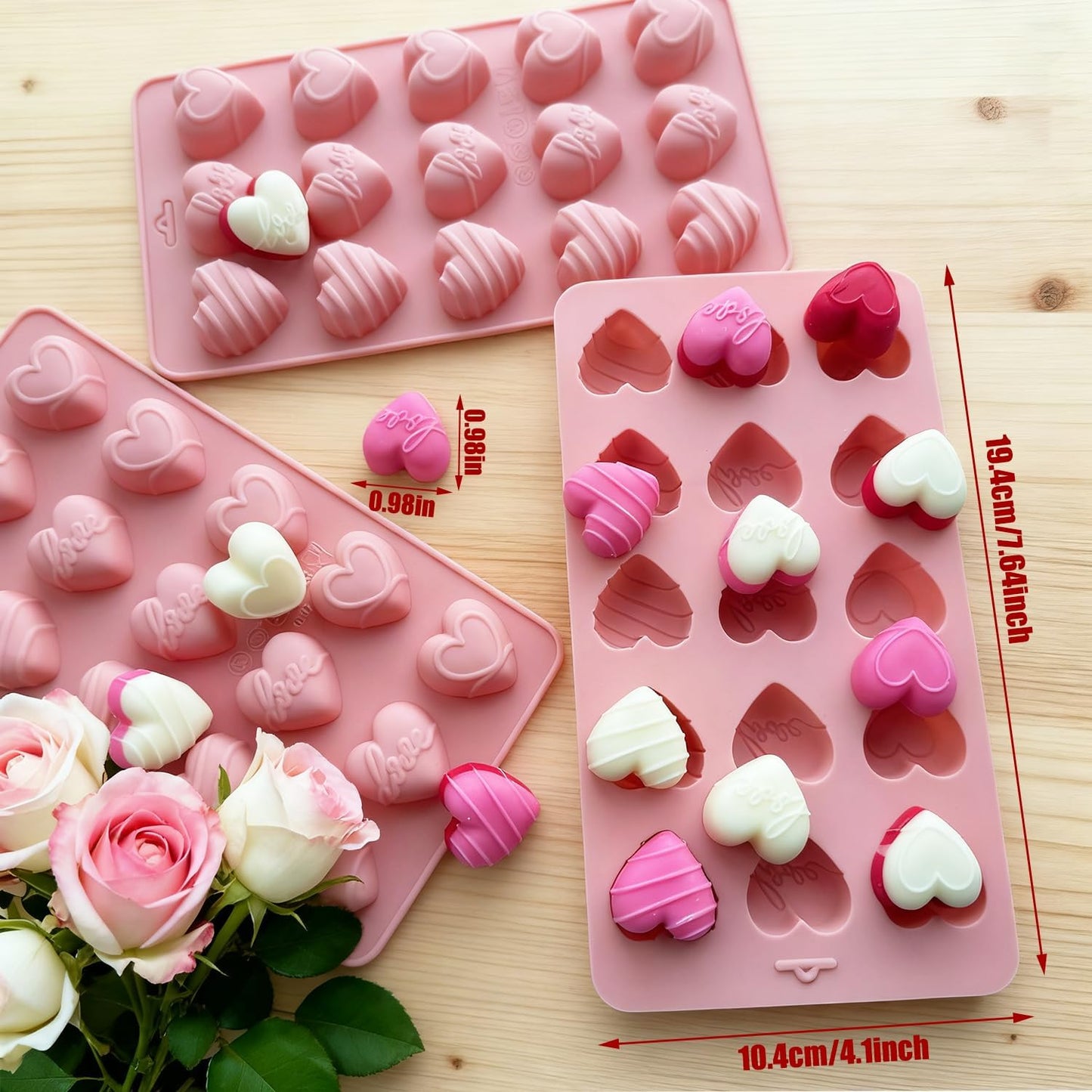 2 Pcs Heart Candy Chocolate Molds, Valentine's Day Mold Mini Heart Shaped Silicone Molds Small heart Ice Cube Mold for Jelly Resin Fondant Candle Valentine’s Day/Anniversary/Wedding DIY Baking