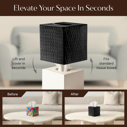 Monarch Abode Tissue Box Cover Square – Hand Hammered Black Metal Tissue Holder Box for Bathroom Accessory, Aesthetic Decorative Facial Napkin Cube for Modern Home Decor