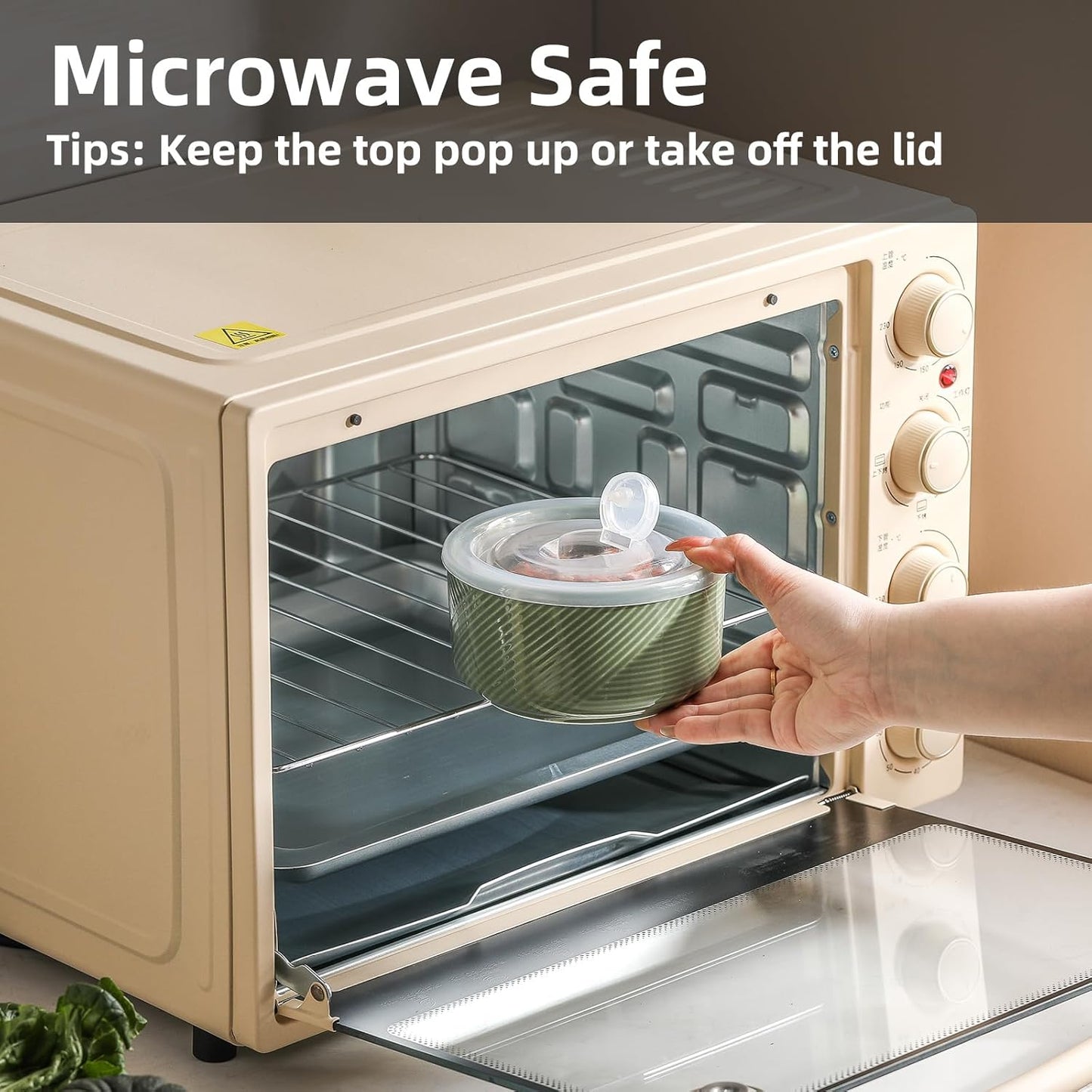 Ceramic Nesting Bowls with Lid: Microwave Safe Food Storage Containers for Work Lunch Picnic Camping Meal Prep Soup Salad Cereal Leftovers - 5 & 6 Inch, 20 & 32 oz, Set of 4, Green