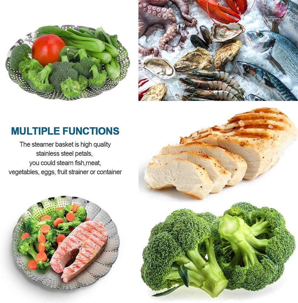 Vegetable Steamer Basket, Premium Stainless Steel Veggie Steamer Basket for cooking - Folding Expandable Steamers to Fits Various Size Pot (Large(6" to 10.5")