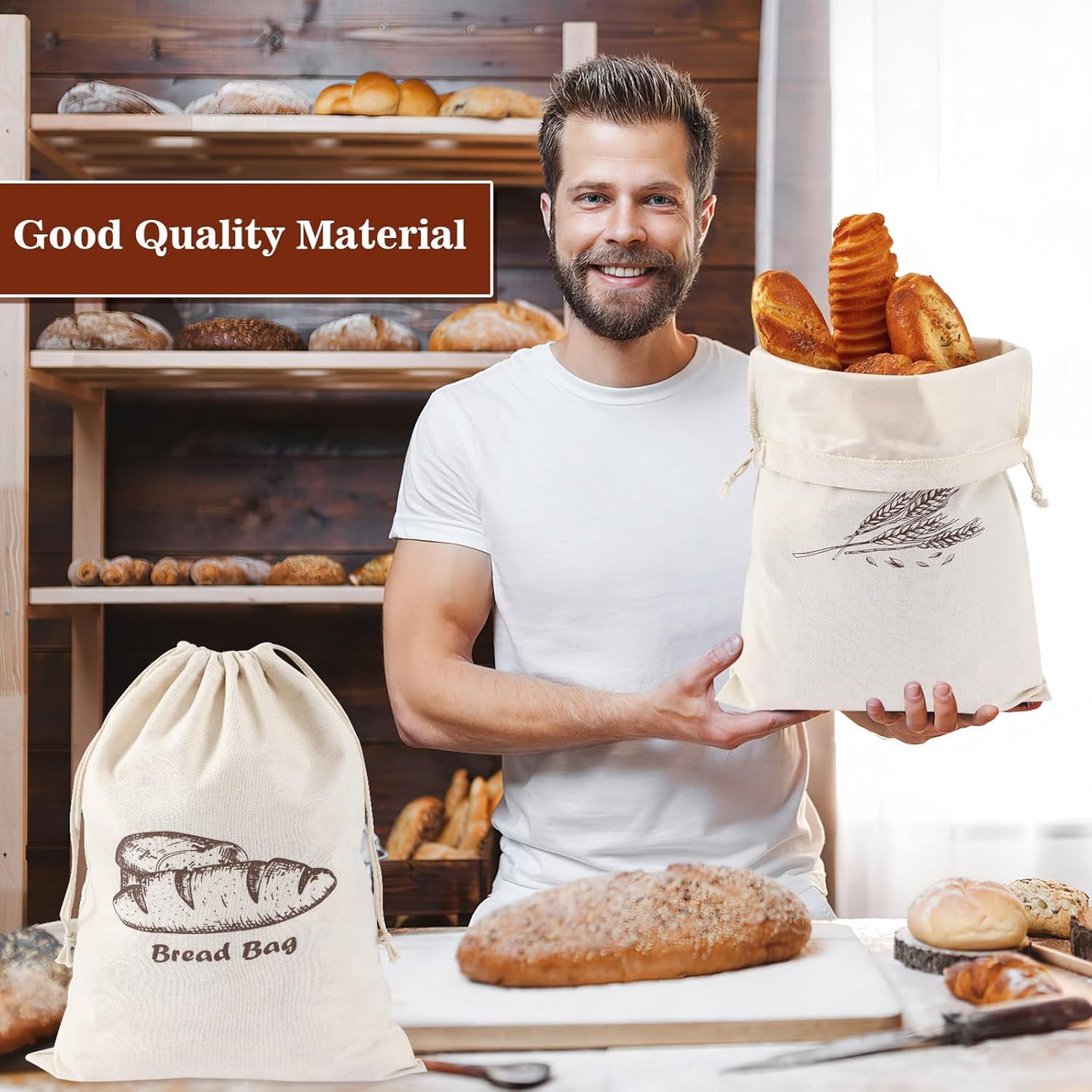 Augshy Bread Bags, 2 Pack Bread Bags for Homemade Bread, 17.7 * 11.8in Linen Bread Bag -Inside Lining to Keep Bread Fresh -Reusable Bread Bags