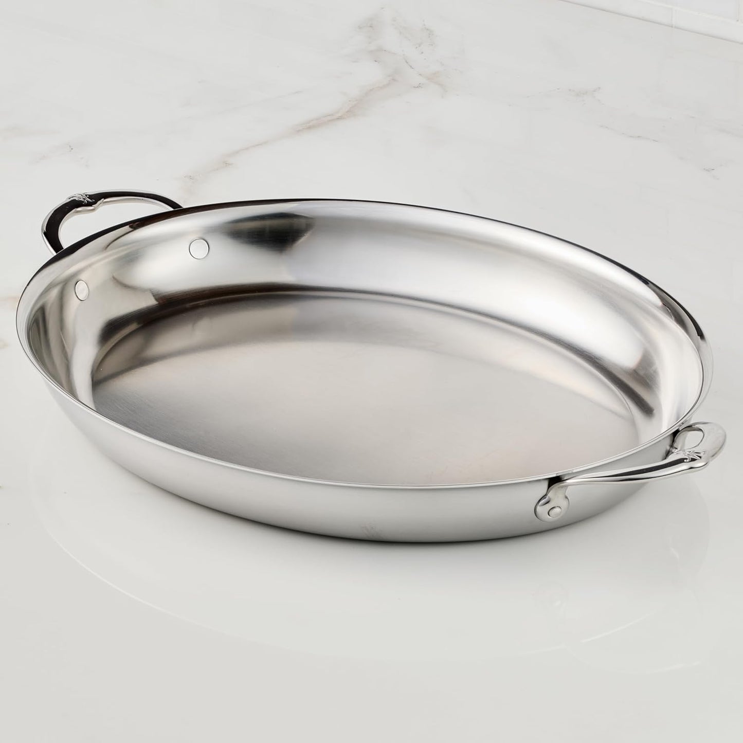 Hestan Provisions - Large Oval Roaster/au Gratin Dish, 5.5 Quart Clad Stainless Steel (17.5 x 14")