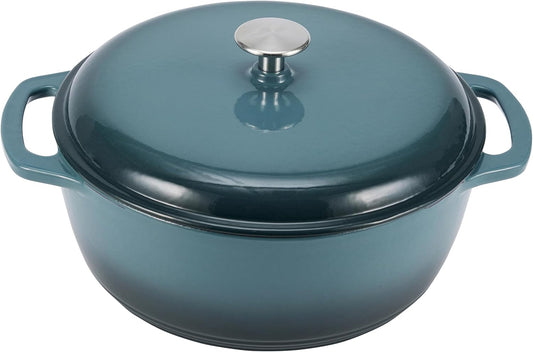 Amazon Basics Cast Iron Dutch Oven Pot with Lid, Enameled, Round, Dual Handles, Heavy-Duty, Medium, 6-Quart, Gray