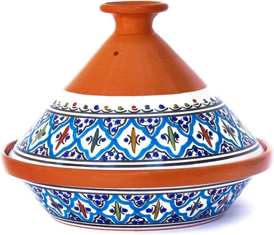 Kamsah Tagine Pot for Cooking and Flavor Enrichment - Medium Clay Pot 10”, 3.1 QT - Non-Stick Handmade Cookware - Moroccan Ceramic Pots for Cooking with Lid & Serving Bowl - Bohemian Supreme Turquoise