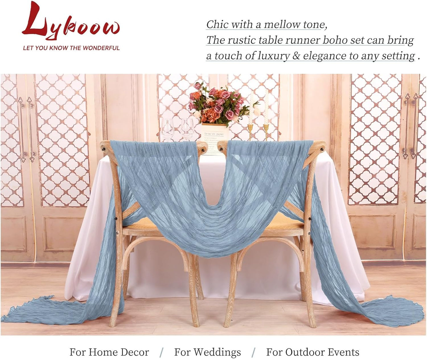 15 Packs Cheesecloth Table Runner Dusty Blue,10 Ft Blue Rustic Gauze Boho Wedding Table Runner Decoration,Wedding Table Decor Table Cloth for Wedding Party Bridal Shower Table,21.5x120in