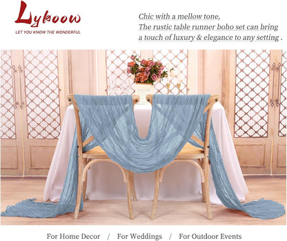 15 Packs Cheesecloth Table Runner Dusty Blue,10 Ft Blue Rustic Gauze Boho Wedding Table Runner Decoration,Wedding Table Decor Table Cloth for Wedding Party Bridal Shower Table,21.5x120in