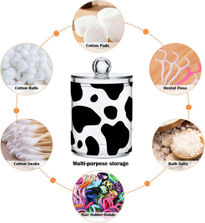 xigua Cow Print Qtip Holder with Lid,4Pack Clear Plastic Apothecary Jars Bathroom Storage Containers for Cotton Swab,Cotton Ball,Floss Picks,Tea,Coffee