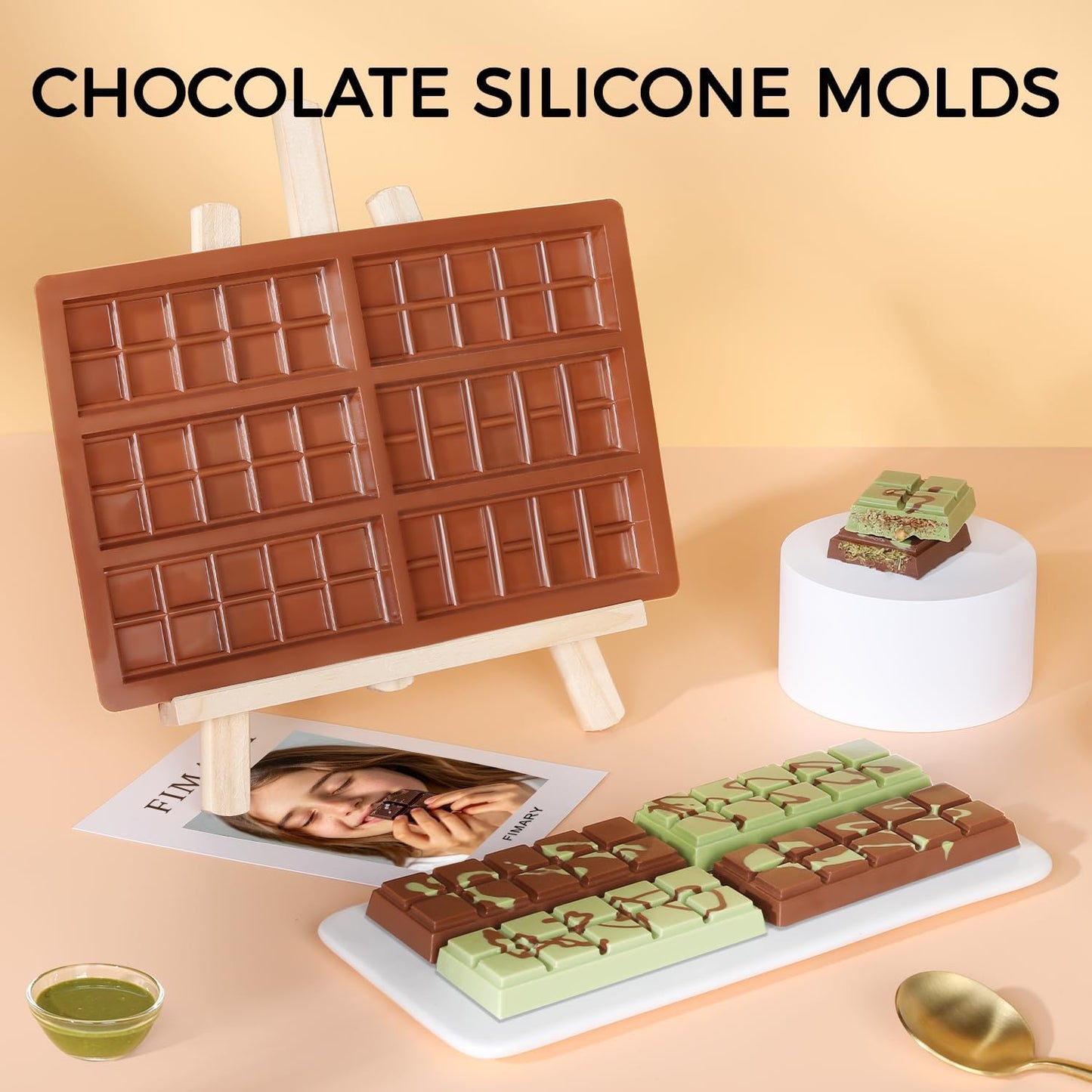 Chocolate Bar Mold, Non-Stick Dubai Chocolate Molds, Food Grade Silicone Deep Chocolate Bar Mold for Pistachio, Candy- Set of 3