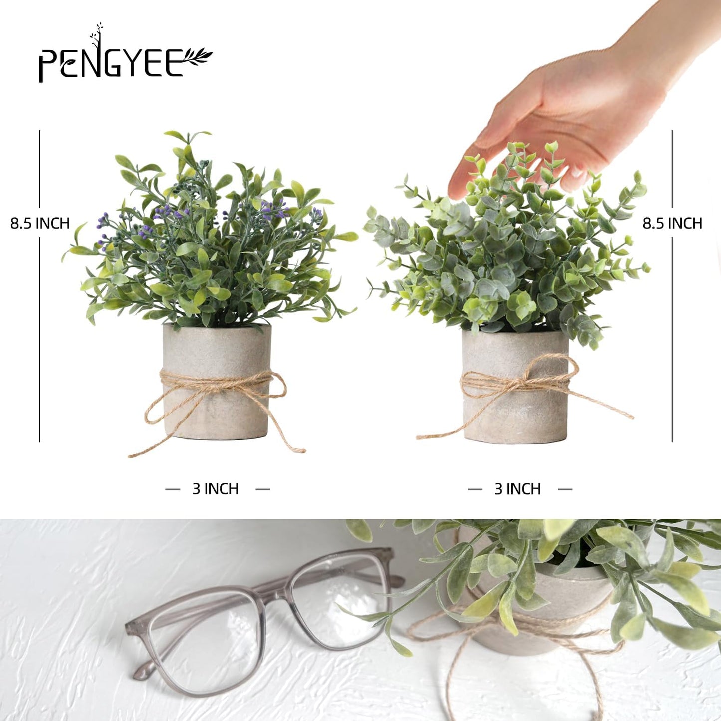 3 Pack Small Fake Plants Eucalyptus in Pulp Pot for Home Decor, 8.5 Inch Artificial Plants Indoor, Small Faux Plants Indoor for Bathroom Bedroom Kitchen Office Farmhouse Room Shelf Decor