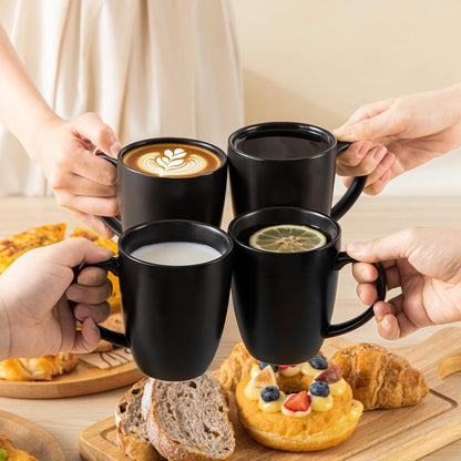 vancasso PLAYA Ceramic Coffee Mug Set of 6, 12 Oz Tea Cups with Handle for Latte, Tea, Cappuccino, Milk, Cocoa, Microwave&Dishwasher Safe, Black