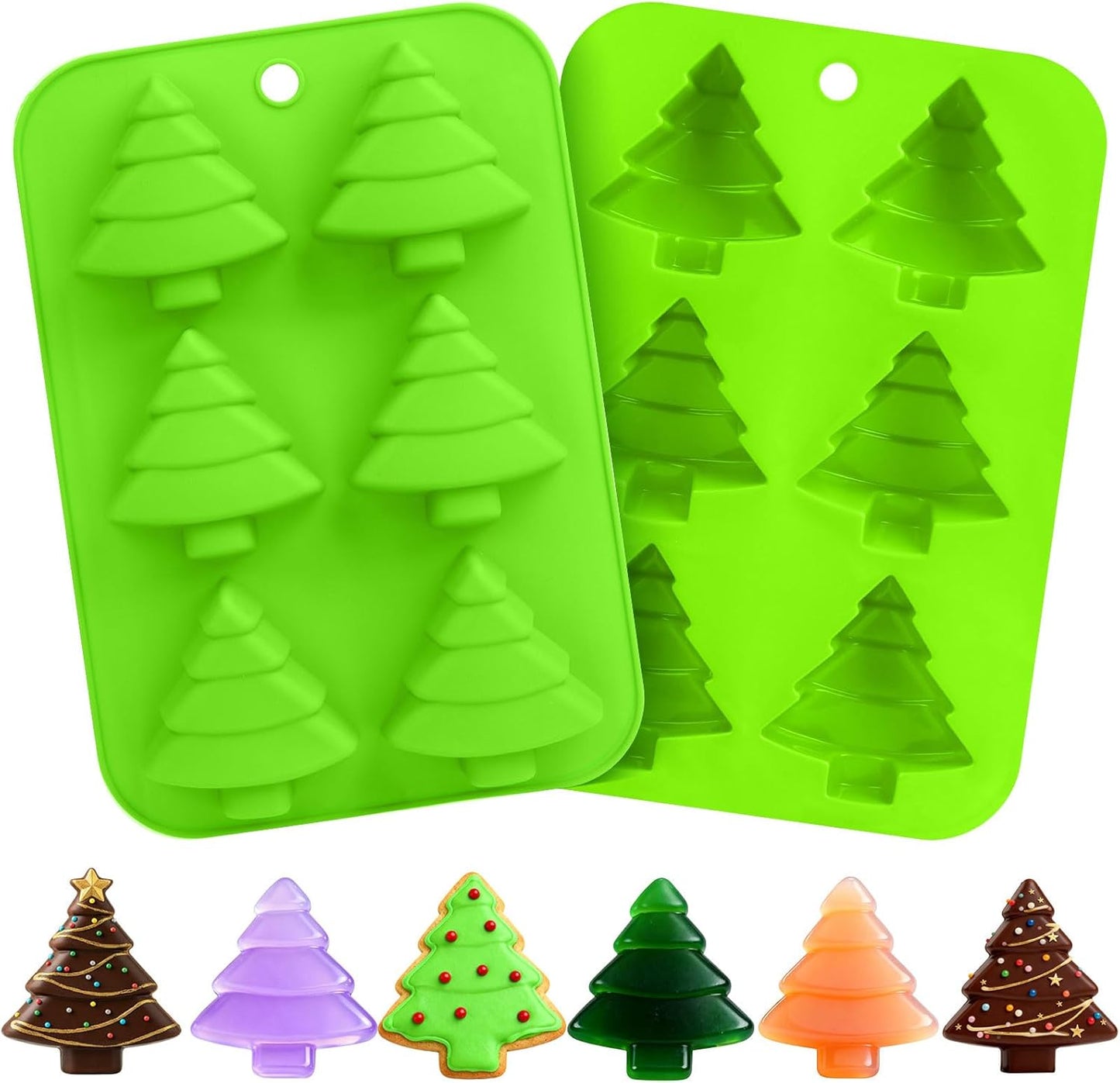 2 Pcs Christmas Tree Silicone Molds, Christmas Chocolate Molds, Xmas Tree No-Stick Baking Mold for DIY Xmas Chocolate Candy Soap Cookie Jelly Cake Ice Cube (Xmas Tree)