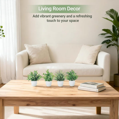 Mkono 4 Packs Fake Plants Mini Artificial Greenery Potted Plants Faux Eucalyptus for Christmas Home Decor Indoor Office Table Shelf Room Bathroom Farmhouse Decor