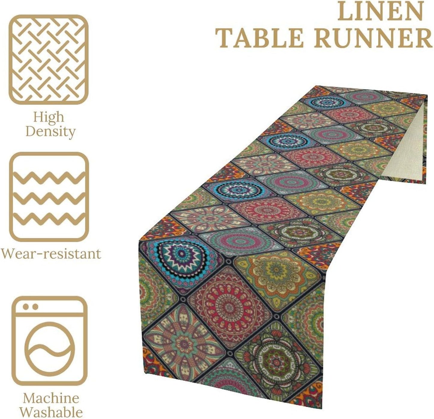 Boho Bohemian Table Runner Vintage Floral Flower Farmhouse Table Runners for Kitchen Bedroom Party Holiday 13x120 Inch