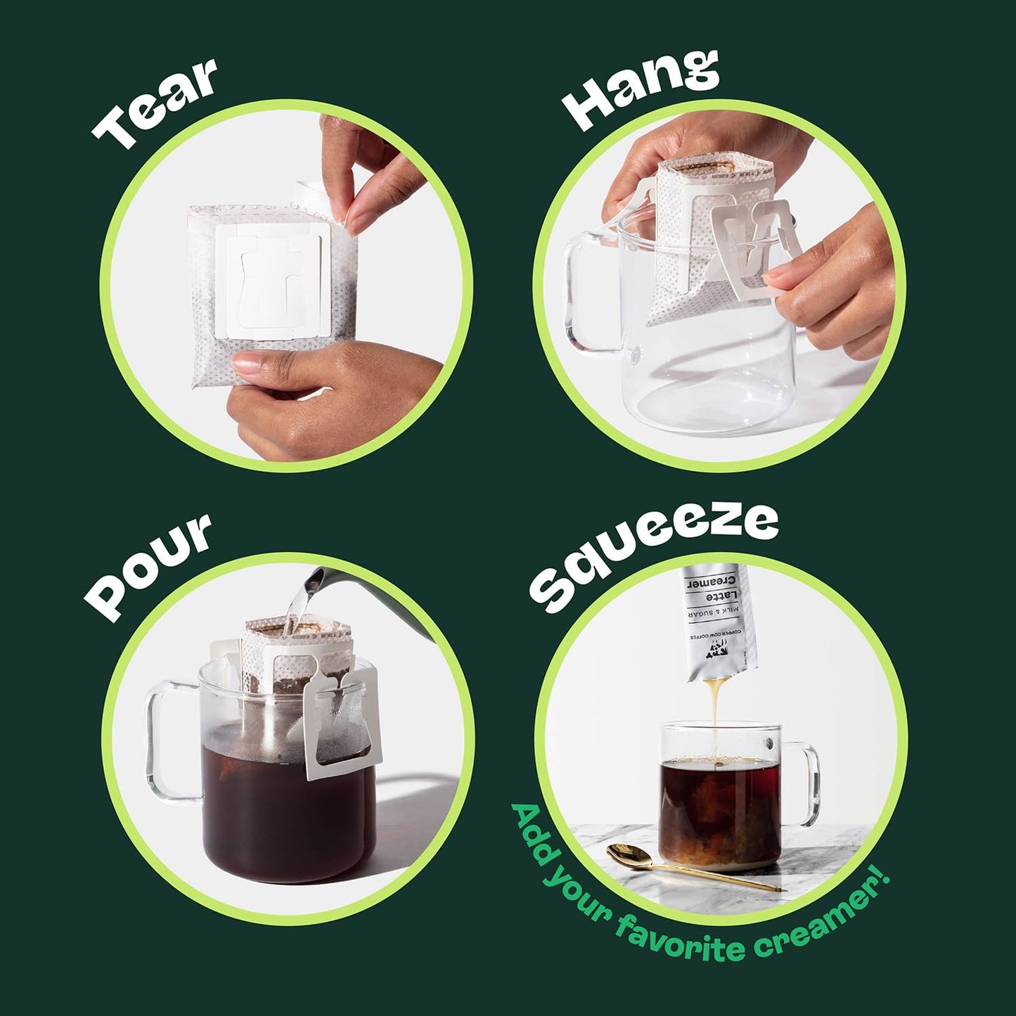 Copper Cow Coffee Pour Over Vietnamese Coffee Pouches + Sweetened Condensed Milk Creamers (8 Coffees & 8 Milk Creamers) | Vanilla Lattes, No Refrigeration Needed, Travel Friendly Ground Coffee