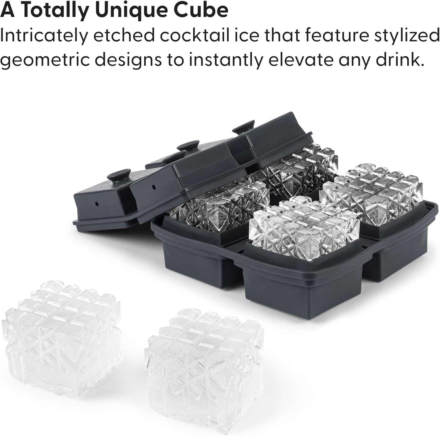 W&P Crystal Ice Tray, Perfect Etched Large Cubes, Slow Melting for Whiskey and Cocktails, Food Grade Premium Silicone, Dishwasher Safe, BPA Free