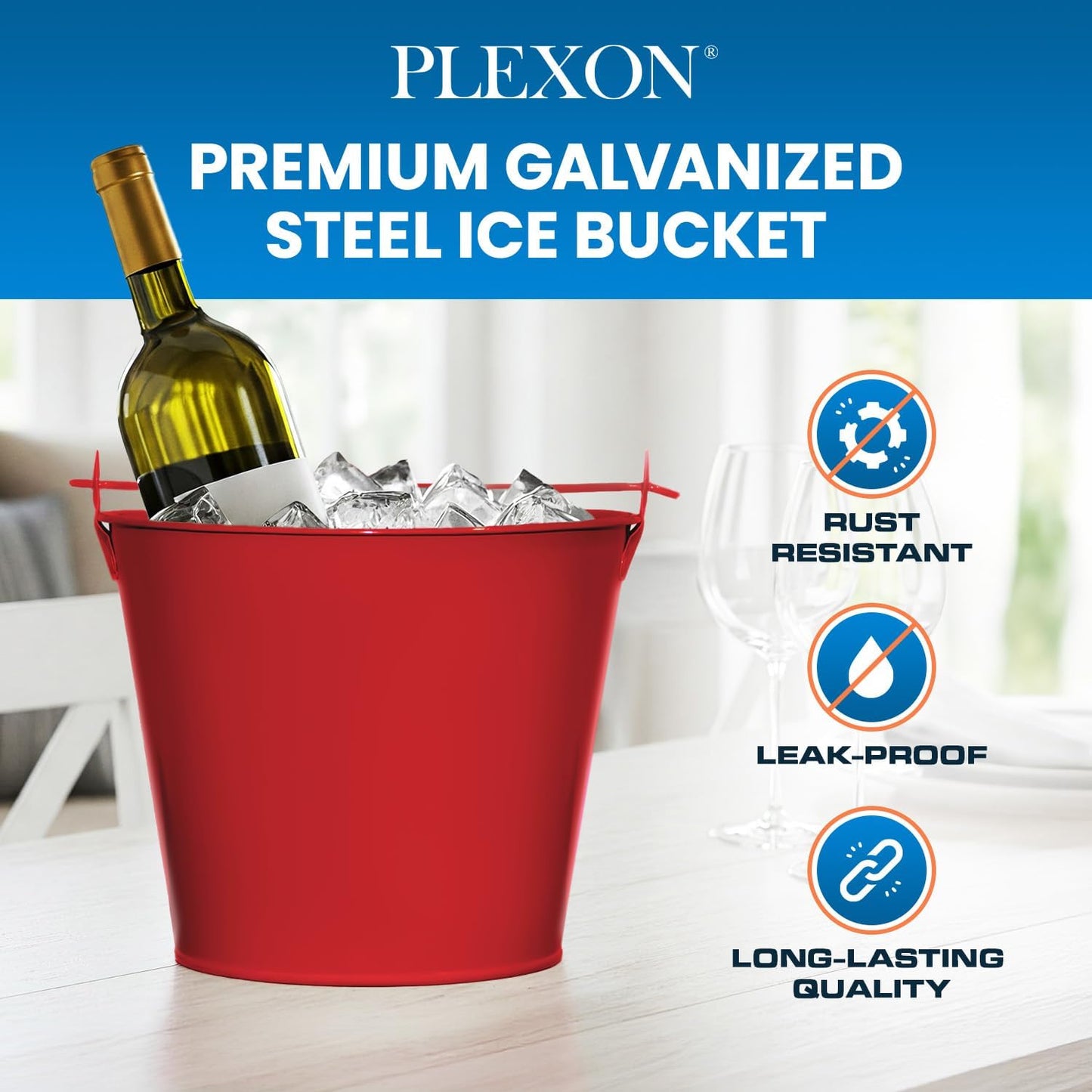PLEXON Galvanized Metal Ice Bucket for Parties Coctail Bar Restaurant - Drink Beer Champagne Bucket with Handle, Beverage Chiller Cooler Small 1.3 Gallon, Red, Set of 2
