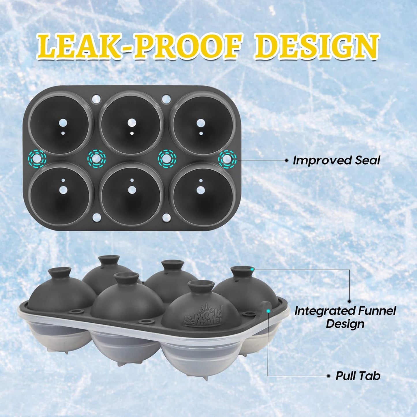 Samuelworld Premium Ice Tray Combo, Large Ice Sphere Maker & Giant Ice Cube Trays, 2 Packs, Food Grade, Durable Flexible Easy To Use, Spill-Free Integrated Funnels, Whiskey Bourbon Cocktails(Gray)