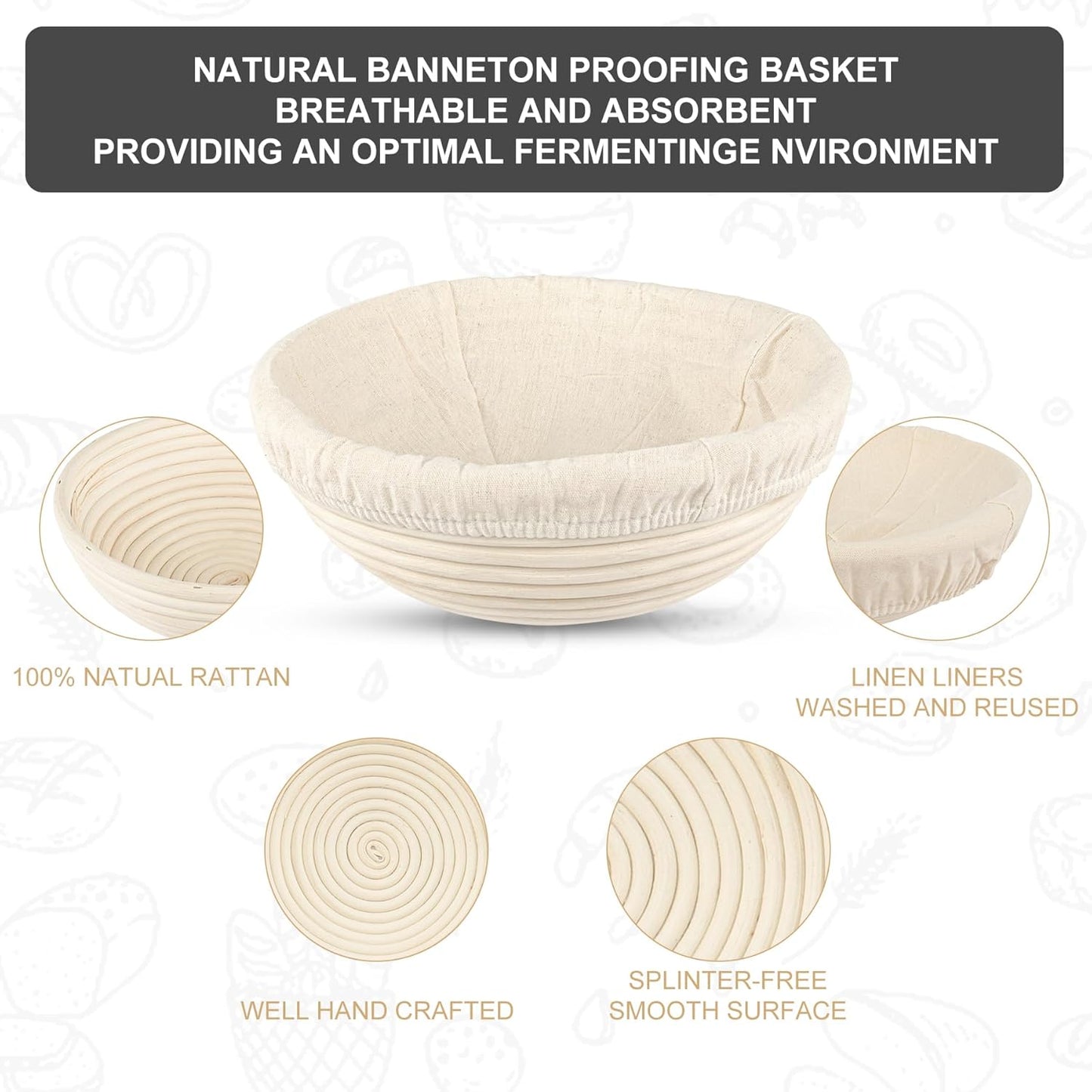 Sourdough Starter Kit with 2 Oval Banneton Proofing Baskets, 24oz Sourdough Jar, Silicone Pastry Mat, Bread Sling and Essential Tools for Sourdough Bread Making