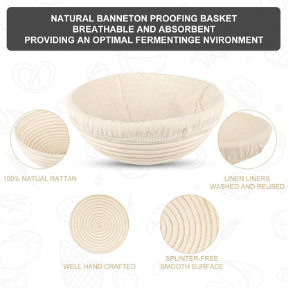 Sourdough Starter Kit, Baking Supplies Set with 2 Banneton Proofing Baskets, 24oz Sourdough Jar, Silicone Pastry Mat, Bread Sling and Essential Tools for Bread Making
