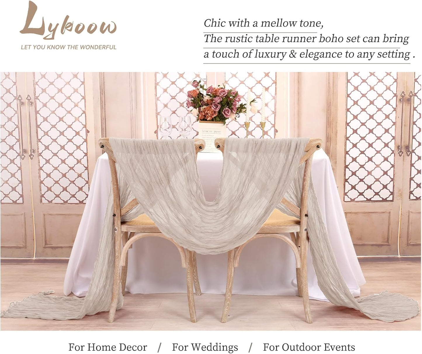15 Packs Cheesecloth Table Runner - Grey, 10 Ft Brown Grey Rustic Gauze Boho Wedding Table Runner Decoration, 21.5x120in