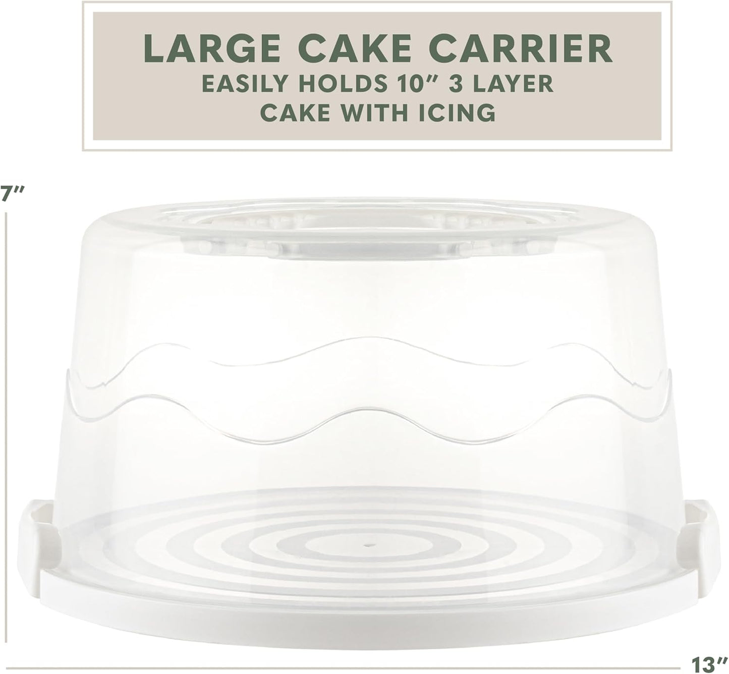 EXTRA LARGE & EXTRA STURDY Cake Carrier, Cake Stand with Lid and Foldable Handles - Multifunctional Serving Platter and Cake Plate - Cake Container with Dome and Strong Snaps 13 x 13 x 7 inch (White)
