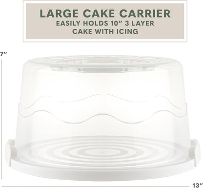 EXTRA LARGE & EXTRA STURDY Cake Carrier, Cake Stand with Lid and Foldable Handles - Multifunctional Serving Platter and Cake Plate - Cake Container with Dome and Strong Snaps 13 x 13 x 7 inch (White)