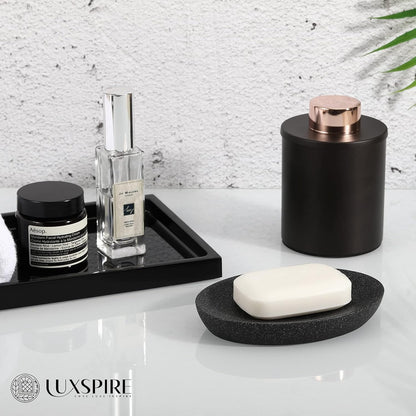 Luxspire Soap Dish, Resin Soap Tray Soap Holder Container Box, Marble Pattern Oval Soap Plate Case, Sponge Dish Scrubbers Tray Holder for Bathroom Vanity Shower Kitchen Sink Counter Top, Gravel Black