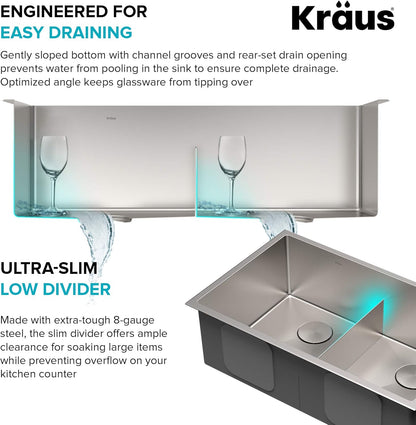 KRAUS Kore™ Workstation 33-inch Undermount 16 Gauge Double Bowl Stainless Steel Kitchen Sink with Accessories (Pack of 8) with WasteGuard™ Continuous Feed Garbage Disposal, KWU112-33-100-75MB