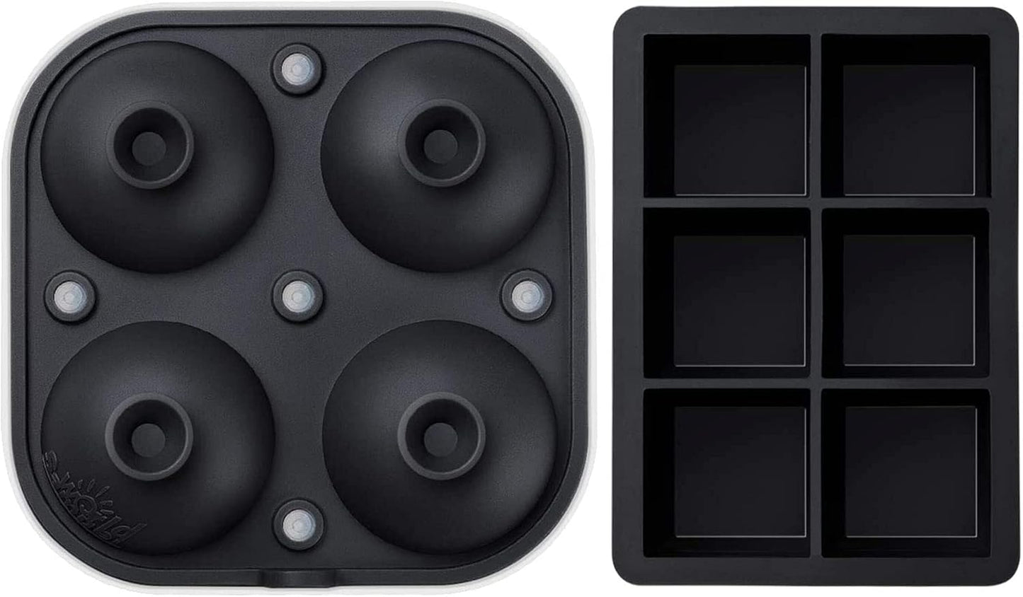 Samuelworld Large Silicone Premium Ice Trays, 2 Inches Big Cubes & 2.5 Inches Sphere Ice Molds - BPA Free, Craft Ice Maker for Gifting, Easy Release - Black(With Ice Bag)