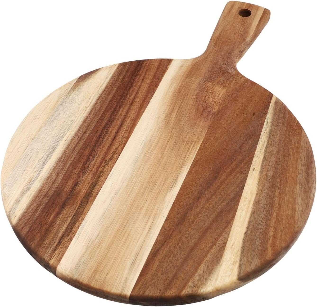 Acacia Wood Round Cutting Board with Handle - Wooden Charcuterie Board, Round 16"x12", Meat Chopping Board Bread Serving Cheese Platter Big Pizza Cutting Boards
