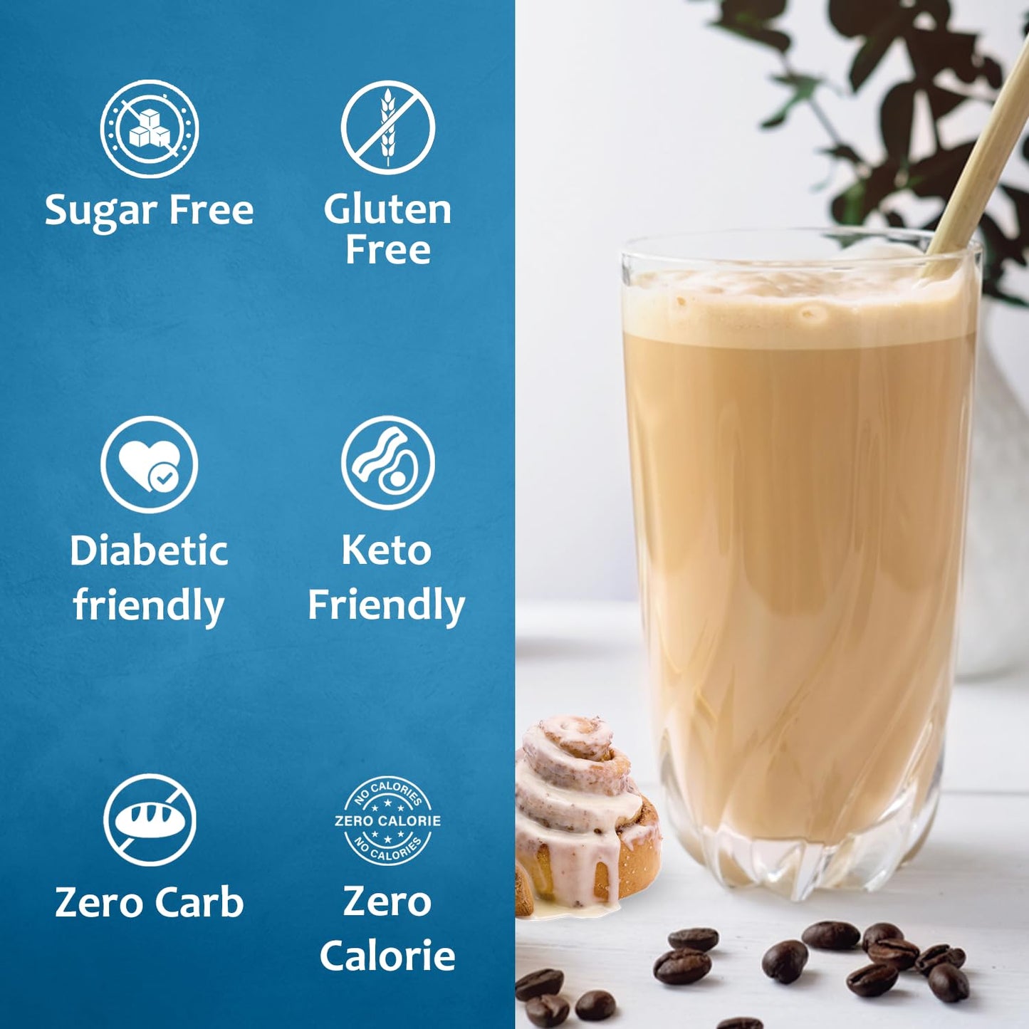 Syruvia Sugar Free Coffee Syrup, Cinnamon Bun Flavored Syrup for Drinks, Lattes, and Desserts – 25.4 fl oz