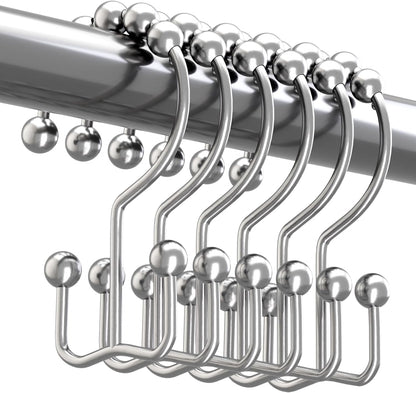 Titanker Shower Curtain Hooks Rings, Rust-Resistant Metal Double Glide Shower Hooks for Bathroom Shower Rods Curtains, Set of 12 Hooks - Chrome