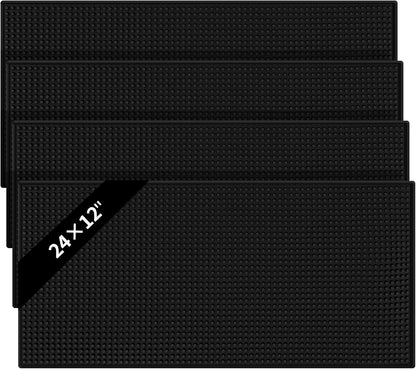 Tioncy 4 Pcs Bar Mat for Countertop 24 x 12 Inch Non Slip Rubber Mat Service Spill Cocktail Bartending Coffee Bar Mats for Hot Dishes Restaurants Barbershop Clippers Hot Pads, Black
