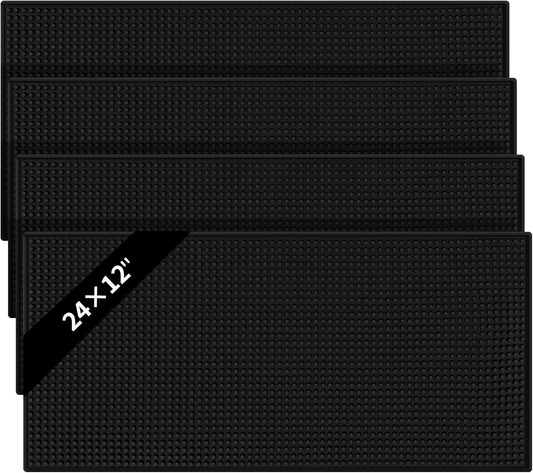 Tioncy 4 Pcs Bar Mat for Countertop 24 x 12 Inch Non Slip Rubber Mat Service Spill Cocktail Bartending Coffee Bar Mats for Hot Dishes Restaurants Barbershop Clippers Hot Pads, Black