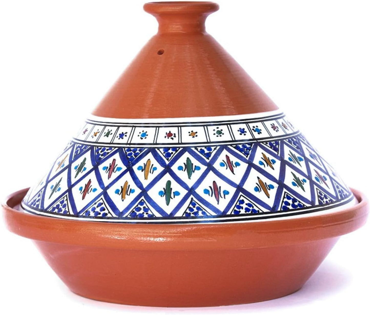 Kamsah Tagine Pot for Cooking and Flavor Enrichment - Large Clay Pot 12”, 5.5 QT - Non-Stick Handmade Cookware - Moroccan Ceramic Pots for Cooking with Lid & Serving Bowl - Bohemian Classic Blue