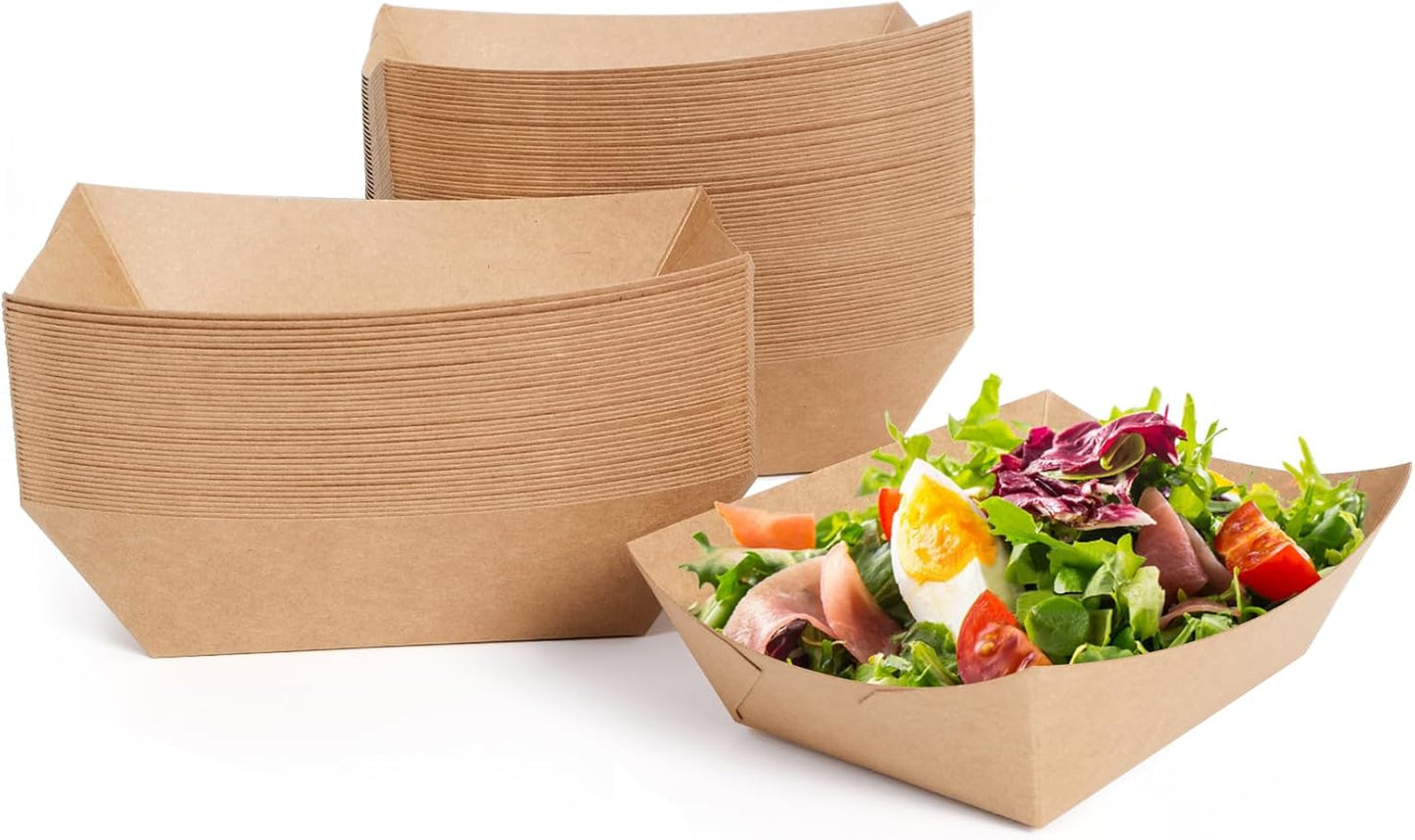 2lb Paper Food Trays, 100 Pack Disposable Paper Food Boat Serving Boats for French Fries Nachos Snack Hot Dog Taco BBQ Popcorn Bachelor Party Picnic