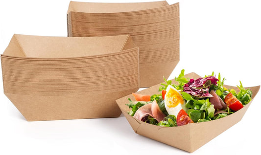 2lb Paper Food Trays, 100 Pack Disposable Paper Food Boat Serving Boats for French Fries Nachos Snack Hot Dog Taco BBQ Popcorn Bachelor Party Picnic