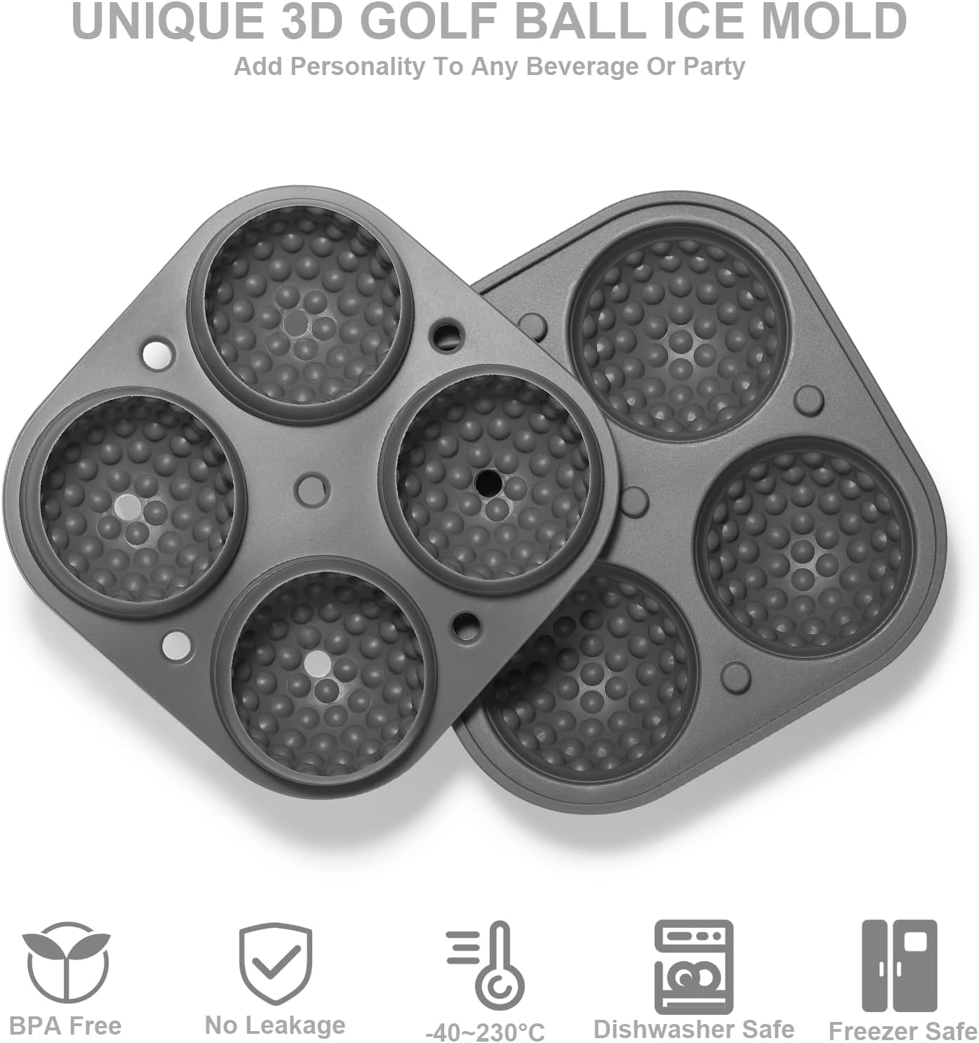 Golf Ice Cube Trays, 2.5" Large Sphere Round Golf Ice Cube Mold for Cocktails, Whiskey, Bourbon Chilling, Fun Shapes Silicone Big Circle Ice Cube Trays w/Funnel