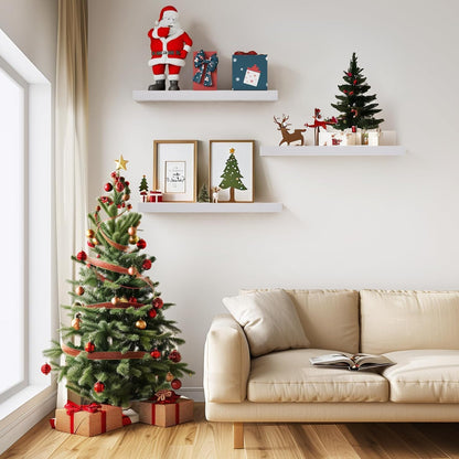 BAYKA White Floating Shelves for Wall, 22.5 inches Wall Mounted Rustic Wood Shelves for Bathroom, Bedroom, Living Room, Floating Shelves for Books/Storage/Decor (Set of 3)