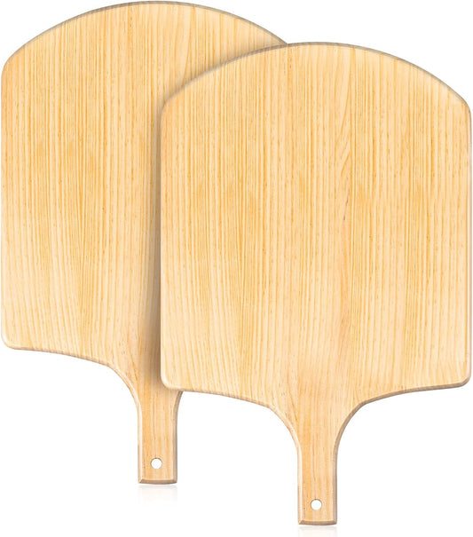 Bokon 2 Pack Wooden Pizza Peel, 14 x 12 Inch Large Pizza Paddle Set with 4 Inch Wooden Handle for Oven, Stone, Pan or Grill, Spatula for Baking Bread and Cake - Indoor & Outdoor