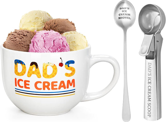 YHRJWN Dad Gifts for Fathers Day from Daughter Son, Gifts for Dad, Dad's Ice Cream Bowl Scoop Shovel Spoon Set, Daddy Birthday Fathers Day Christmas Gift, 16 Oz White